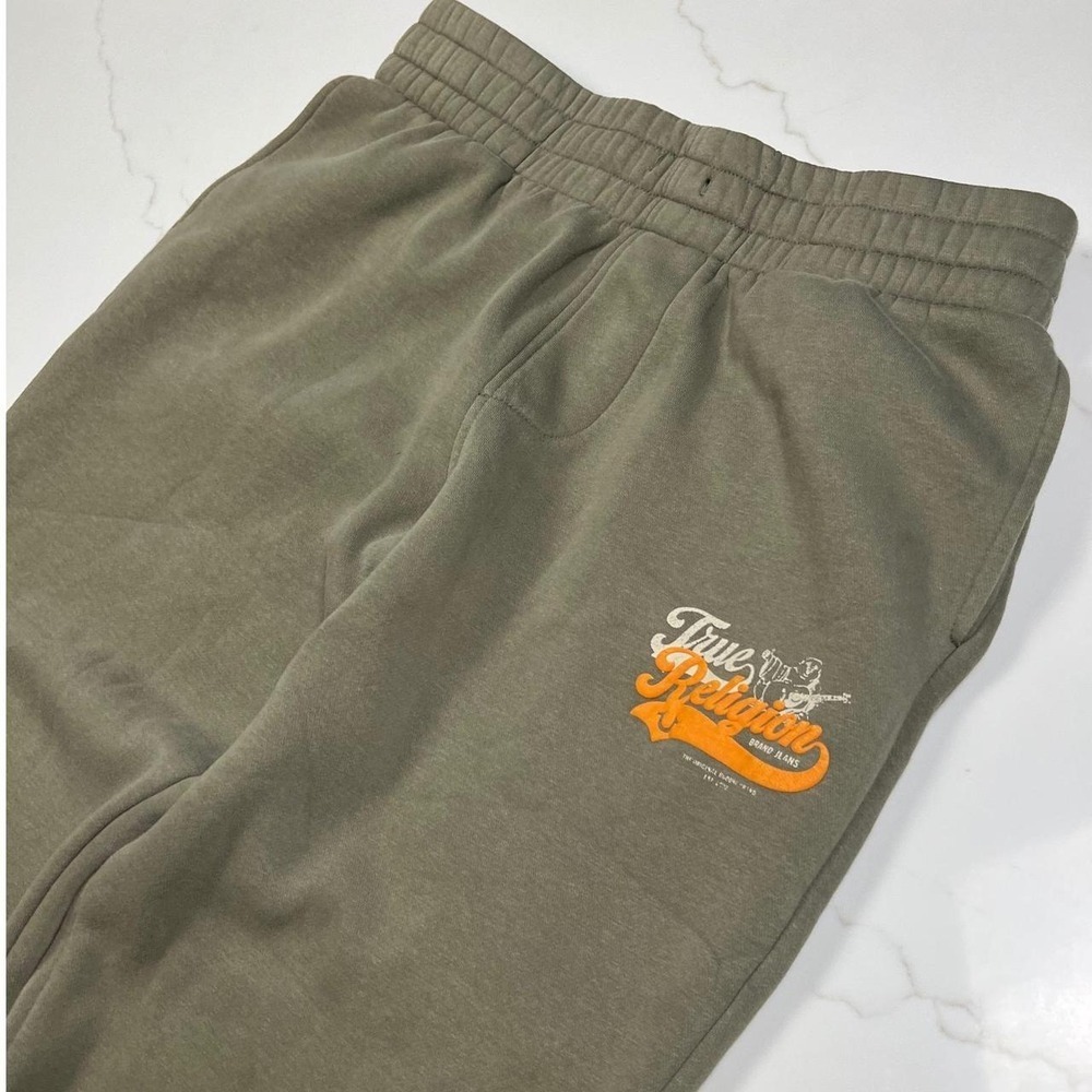 True Religion Mens Joggers Olive Green Graphic Logo Sweatpants Size Medium
